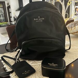 KATE SPADE ♠️ black nylon backpack with matching ID Landyard and Jewelry Case